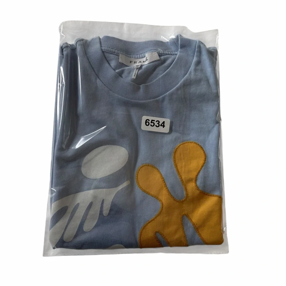 FRAME Graphic Tee Blue Abstract Logo | XS | EXCELLENT - Picture 8 of 8